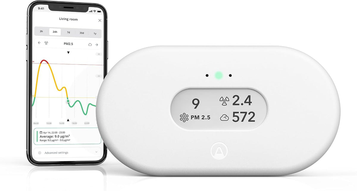 Airthings Gasdetector 2960 View Plus, met PM 2.5-, CO2-, mobiele APP, wifi, Radon- en luchtkwaliteitsmonitor, VOC-, meldingen