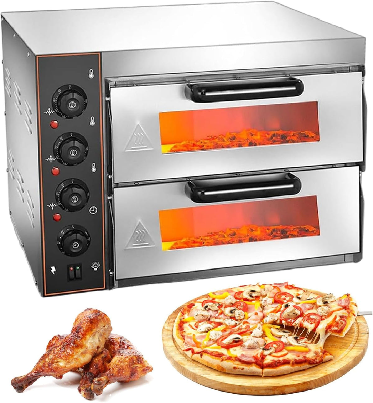 Xeeaofe Pizzaoven CommerciëLe Dubbele Oven, 220V, Roestvrijstalen Pizza Elektrische Aanrecht Pizza, En Snackoven