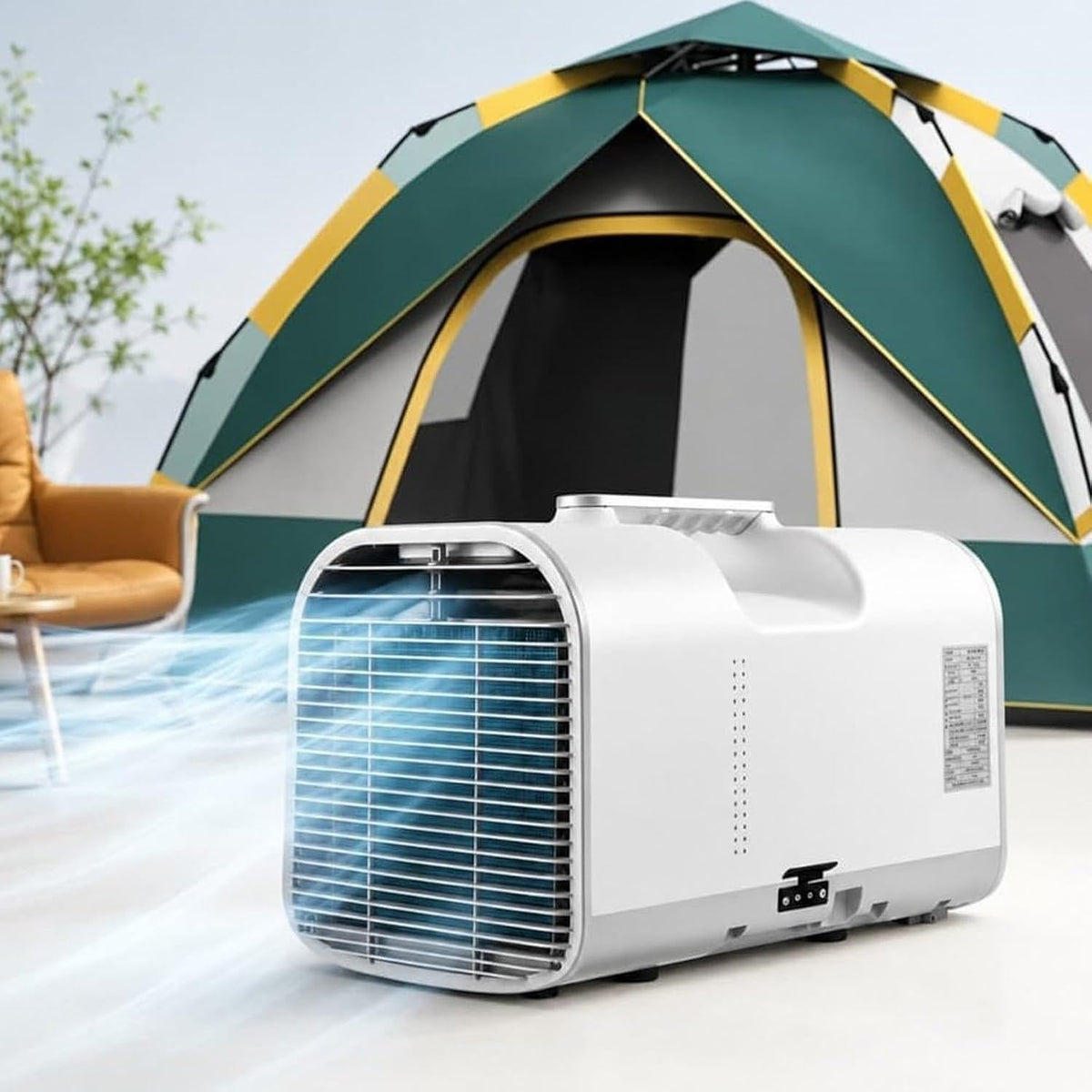 Houxinz Mobiele airco Draagbare 5100 BTU, 42 dB, 4-in-1 Camping Koelunit, 1500W, Geschikt, met Handvat, Auto-verdampingskoeling, voor Caravan, Camper