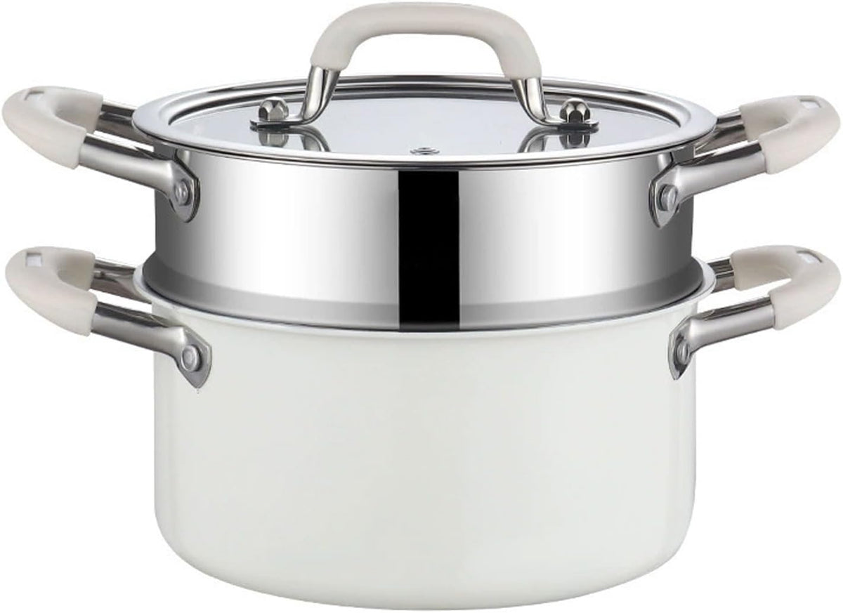 Stomers Aizyr Roestvrijstalen stoomboot, 24 cm, met 2 niveaus, voorraadpot, met stoomboot, kookpot, kookgerei, voor gas, inductiekookplaten