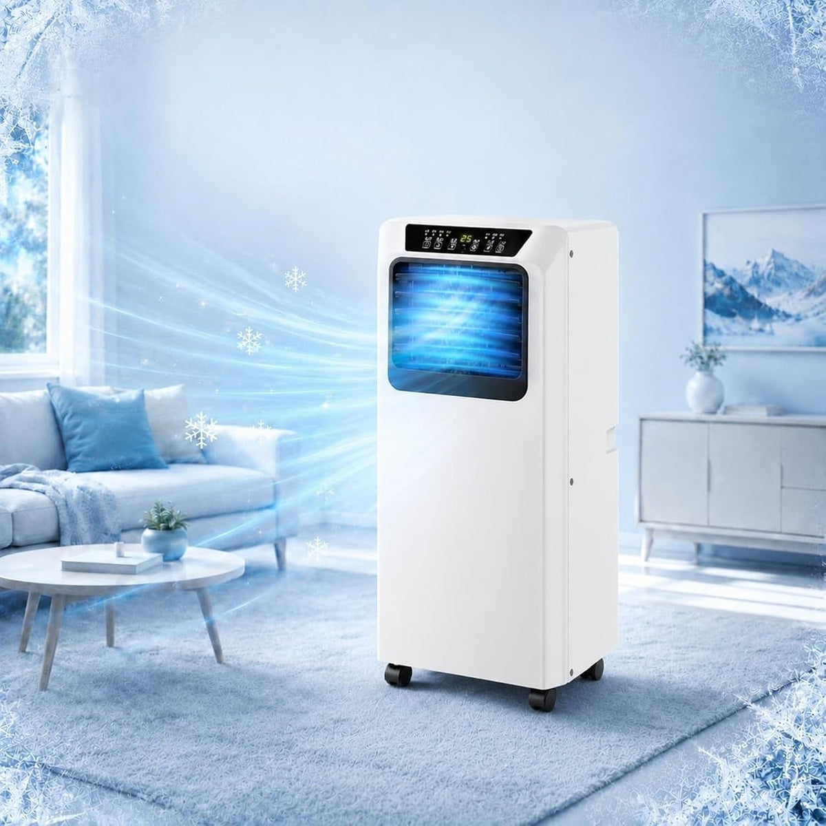 Huanqin Mobiele airco 9000 BTU, Stille 36-49 dB Koeling, voor Ruimtes tot 18 m2, met Ontvochtiger en Wiel
