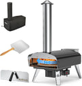 Mimiuo Elektrische kachel Pizzaoven, met automatisch roterend grillsysteem, zwart (wereldwijd patent), met schep en pizzasteen, pelletkachel