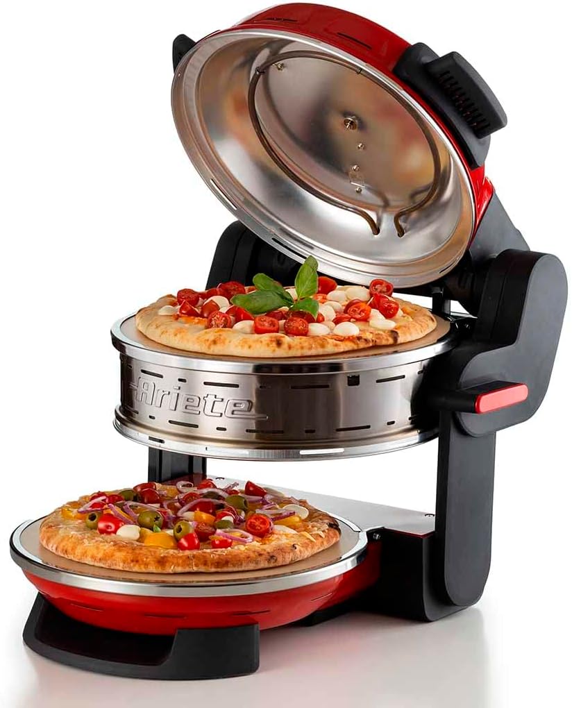 Ariete Pizzaoven 927 Pizzeria Ariete, 2300 W, diameter 32 cm, 2 vuurvaste stenen, 2 pizza's in 4 minuten, 2 thermostaten, 5 gaarstanden, rood