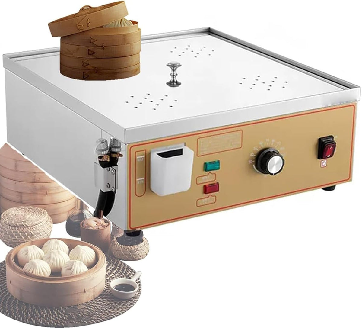 Steamers Kjhyypp Elektrische gestoomde broodjesmachine, met vier gaten, elektrische stoomboot, met roestvrijstalen U-buis Verwarming Droog kookalarm
