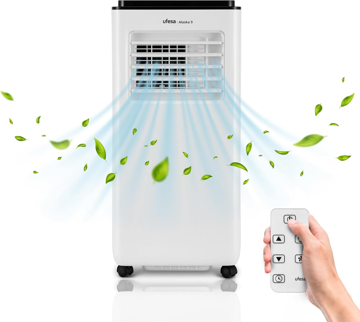 Ufesa Mobiele airco Airconditioners A9 3in1, 9000 BTU/dag, 24 uurs Timer, Tot 15m2, Gas R290, Afstandsbediening, Koelen, Ventileren en Ontvochtigen