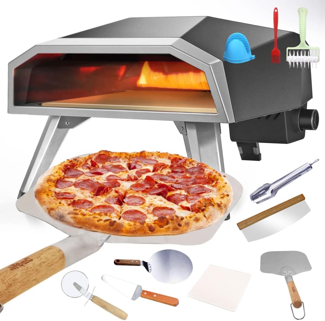 0°C Outdoor Pizzaoven Pizza-oven Op Gas, Roestvrijstalen Propaan Draagbare Pizza-oven, Voor Buiten, Met Pizzasteen, Roestvrijstalen Gaspizza-grilloven
