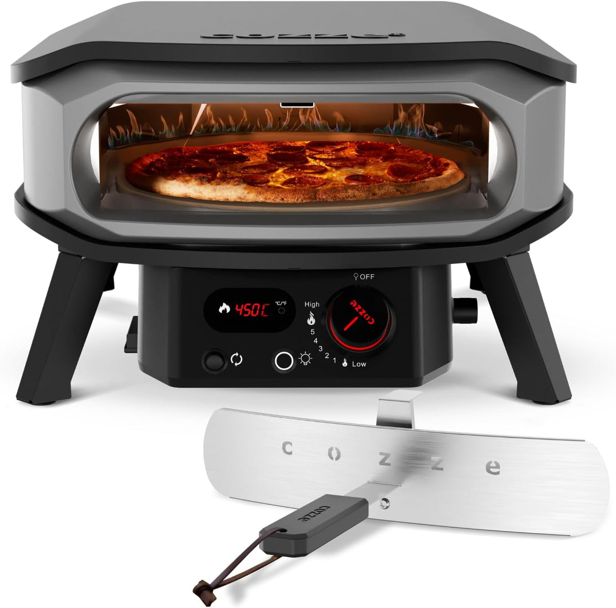 cozze Pizzaoven Mini op gas, met draaifunctie 13 inch - pizza oven gas outdoor (50 mbar), met rotatie - tafel pizzaoven, voor kleine pizza's