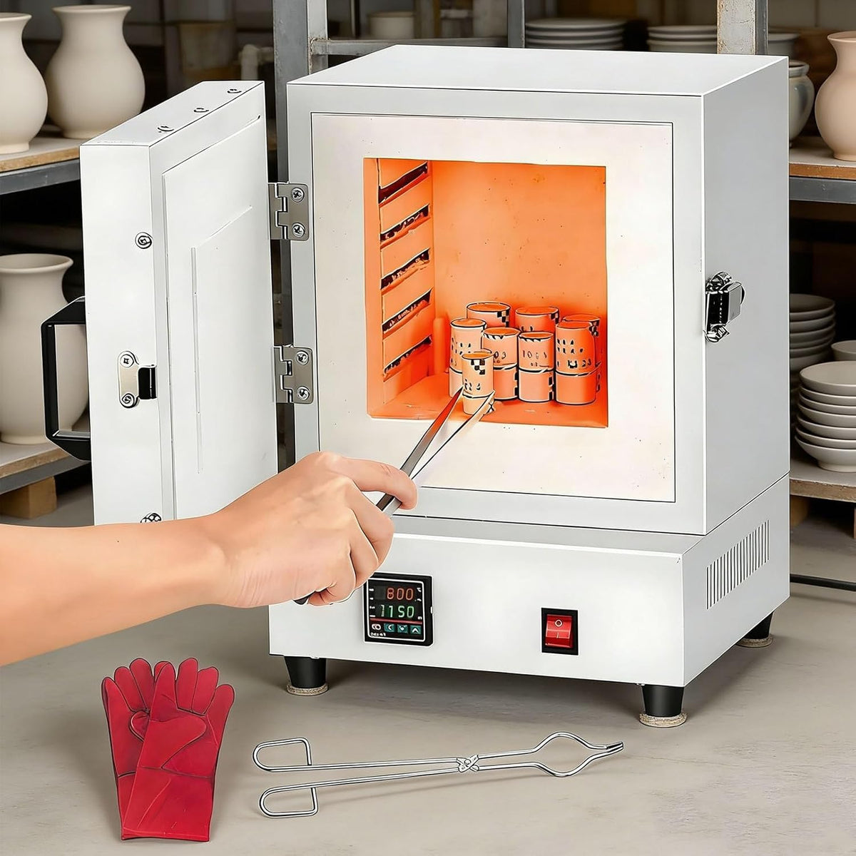 Mini-oven Elektrische Sinteroven, 1150°C Juwelenverwerking, 2000W Burnout Oven Op hoge temperatuur, Slimme Vertoning & Eenvormige Verwarming