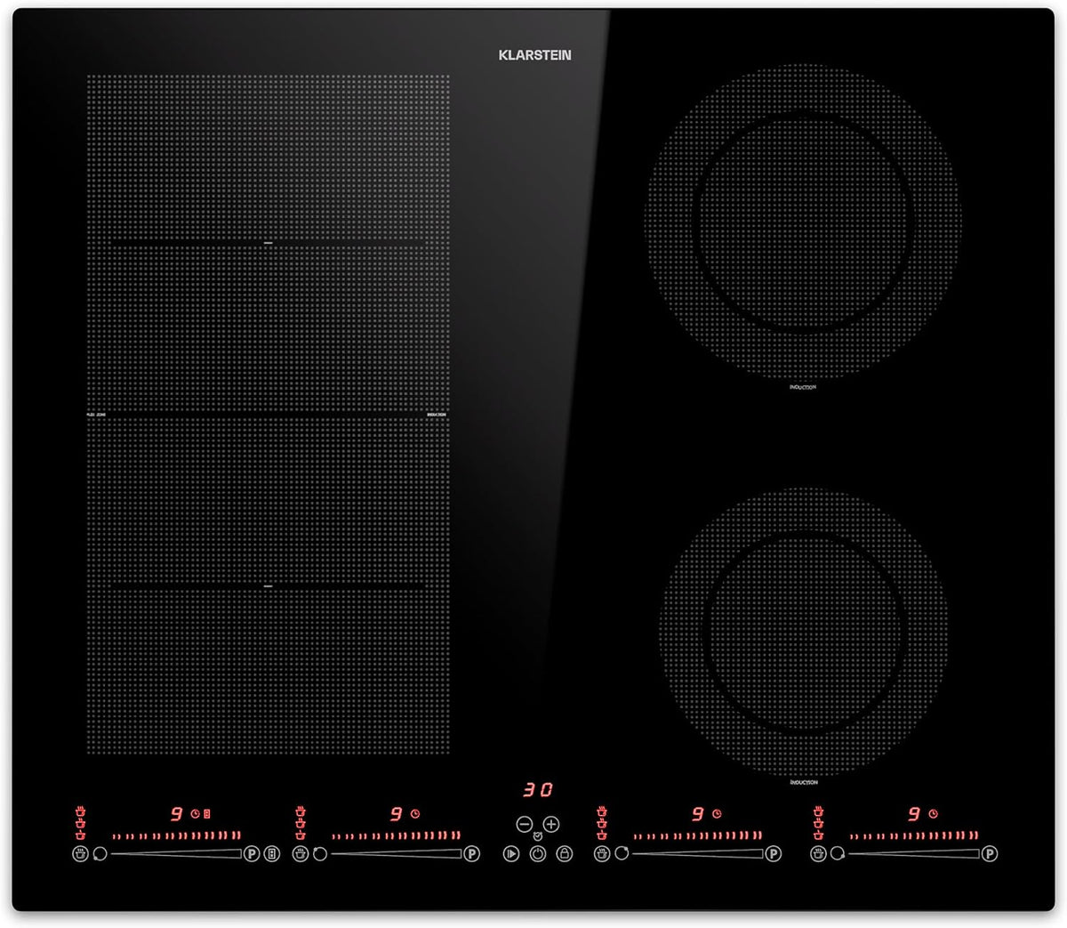 Klarstein Kookplaat Inductiekookplaat 4 platen, 7200W 60cm, Glaskeramische inductiekookplaat, Fornuis, met touch-control & oververhittingsbeveiliging