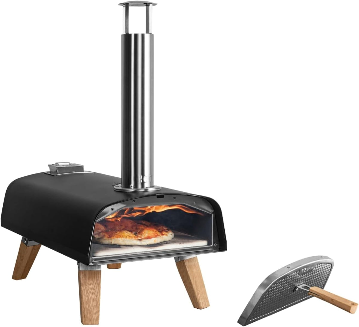 Pizzaoven Boska Outdoor Pizza Oven Pro Pellet, Pizza in 90s seconden, Inclusief Flesopener En Pizzasteen, Draagbare Pellet Pizza Oven, Houtpellets