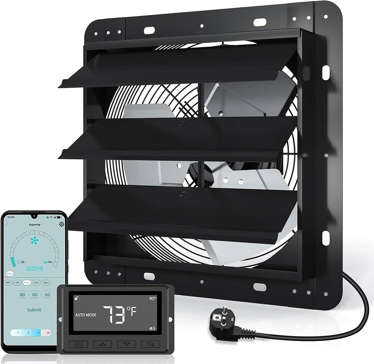Aygrochy Ventilator Smart 350 mm afvoerventilator, met wifi-app, voor kelder en garage