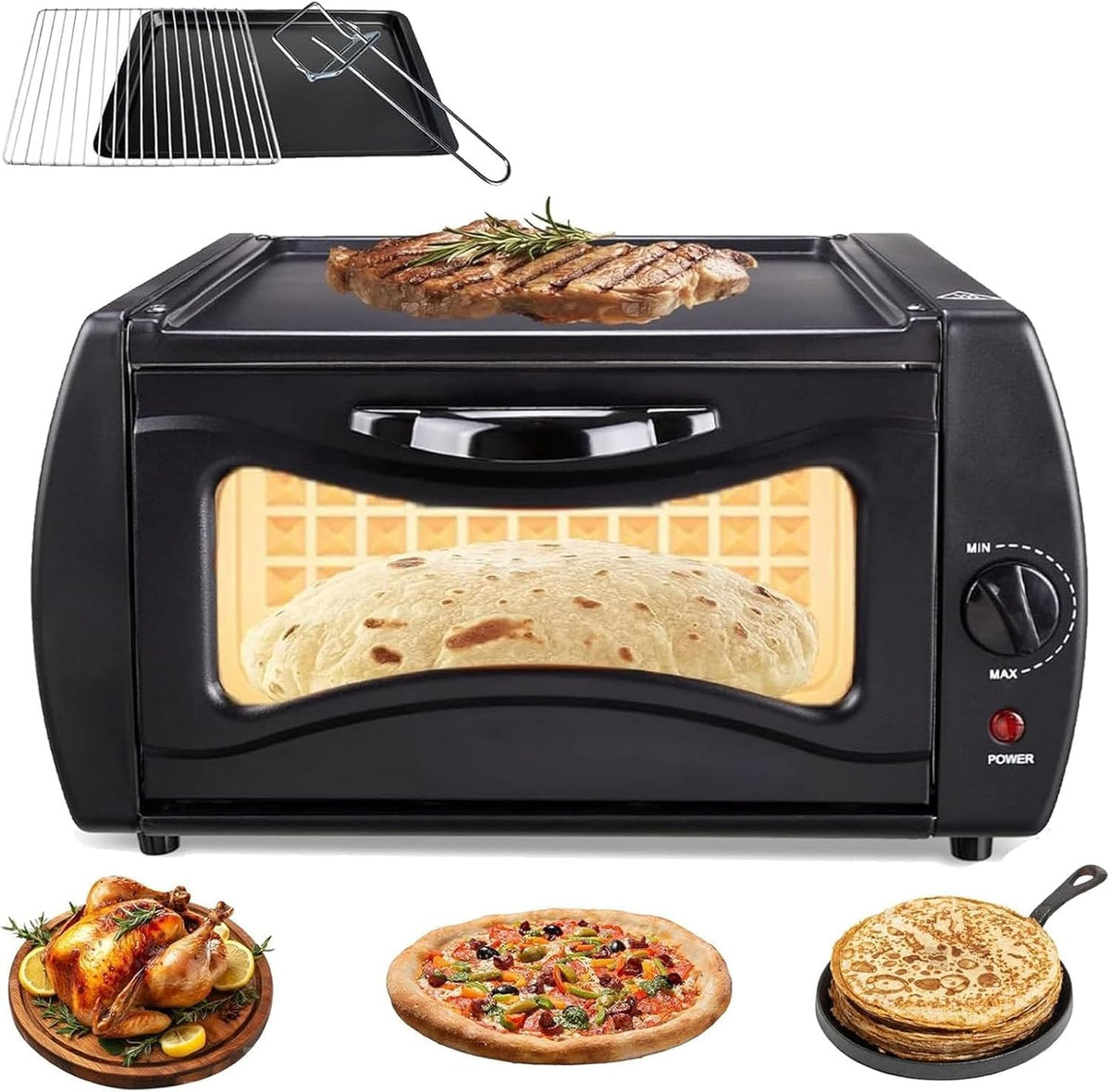 Mini-oven Ozppm Elektrische Tandoori-oven, 2-in-1 Pizza-maker, Dubbelzijdige Verwarming, Draagbare Pizza-oven, Pannenkoek En Omeletmaker, Voor Keuken