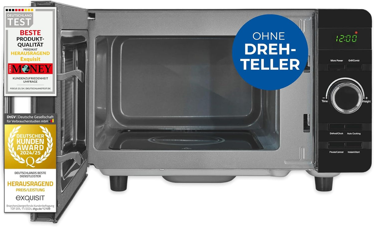 Grill Exquisit Magnetron, F-240DIG zwart, 800 watt grill, 700 watt, 20 liter ovenruimte, MW4020, zonder draaiplateau, timer, plat magnetronbed