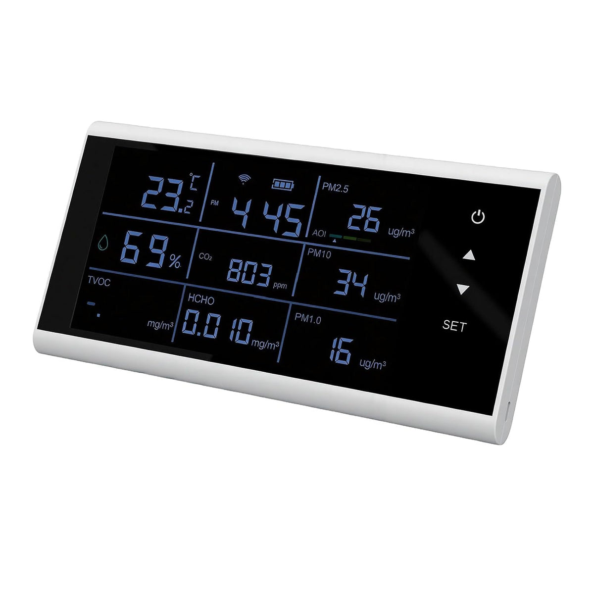 Fafeicy Luchtkwaliteitsmeter Luchtkwaliteitsmonitor CO2-detector, met PM2,5 PM10 HCHO TVOC