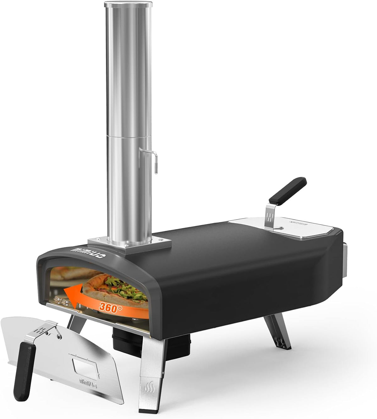 Mimiuo Elektrische kachel Pizzaoven, met Roterende Functie en 33cm Rond Pizzasteen, Houtkachel, voor Houtskool en Brandhout, Outdoor Pizzaoven