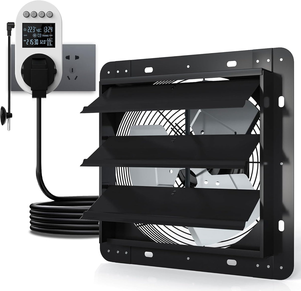 Aygrochy Ventilator 300 mm in- en uitlaatventilator, industriële wandventilator 1520 m3/u, uitgerust, met stopcontact, ventilatie en koeling, garages