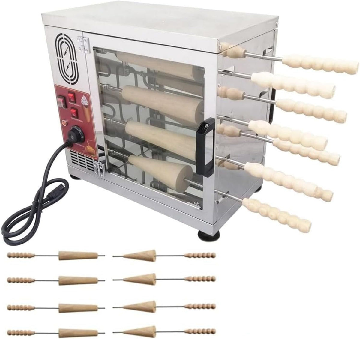 Lzdoyy Grill Chimney Cake Oven Elektrische Commerciële Machine, met 8/16 Stuks Roller, 8sticks, Cake Pop Roller Machine, Ice Cream Cone Grill Maker