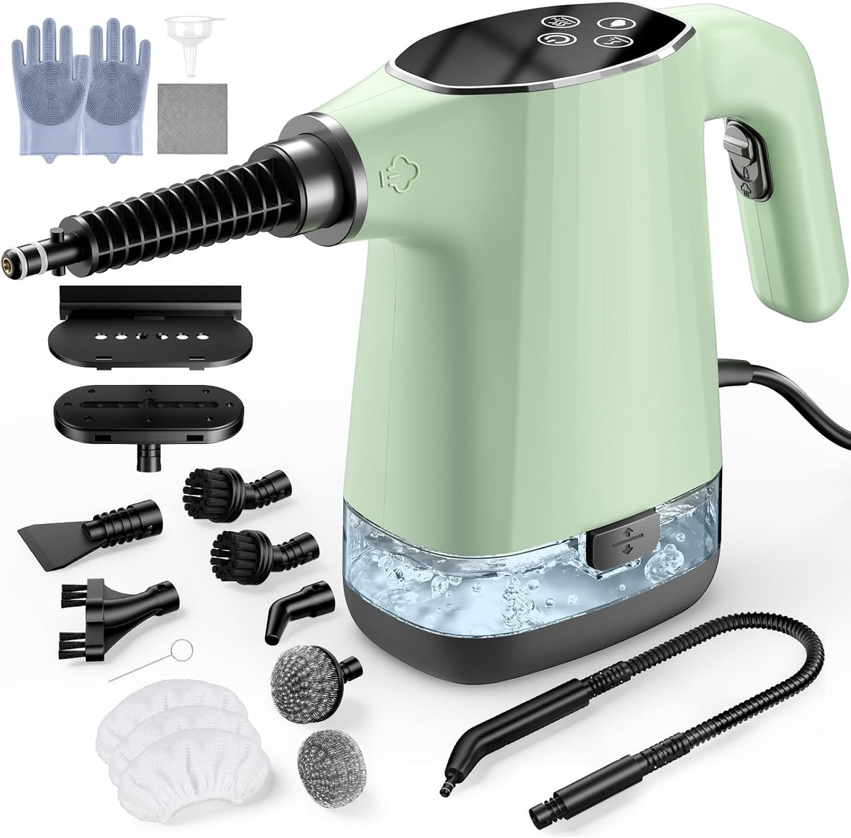 Dourary Stoomreiniger Handstoomreiniger, met 18 stuks accessoires, 12s snelle verwarming, groen, draagbare stoomboot, voor reiniging, voor thuis