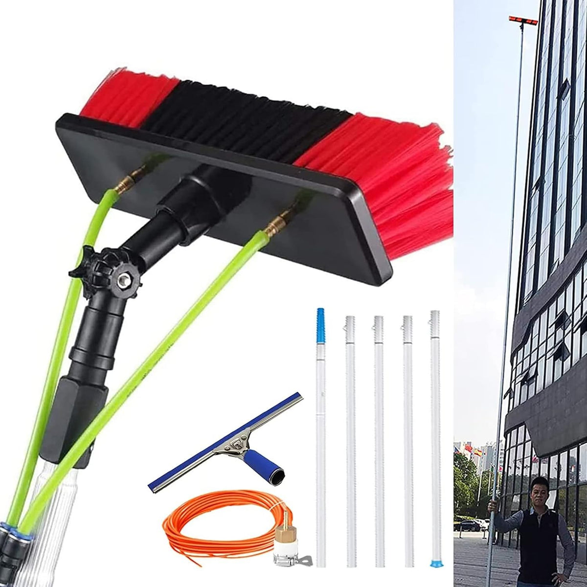 Raamtrekker Rkjdmswj Reinigingsborstel 5-12M Verlengsteel + Wisser &, Voor Ramen Reinigen (30Cm Borstel 12M Steel)
