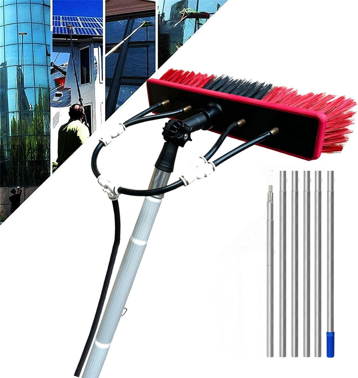 Jkjzsalj Raamtrekker Ramenreiniger, Uitschuifbare Borstelkop Van 55 Cm, 5,4 M, Ramenreinigingssteel, Watergevoede Telescopische Borstel