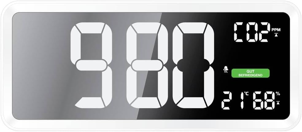 techno line Luchtkwaliteitsmeter WL1040 Luftgüte, CO2, farbige Darstellung Gehaltes mit grafischen Lüftungsempfehlungen, Messgerät, Wanduhr, Anzeige