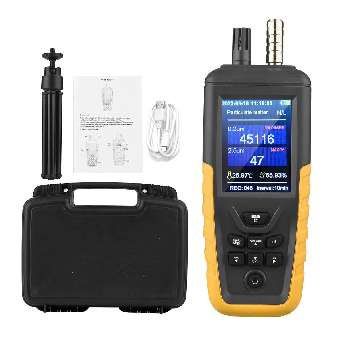 Aoputtriver Luchtkwaliteitsmeter Luchtkwaliteitsmonitor, Kanaals 0~1000μg/m3USB Oplaadbare Temperatuur- en Vochtigheidsmonitor, zeer Gevoelige 3