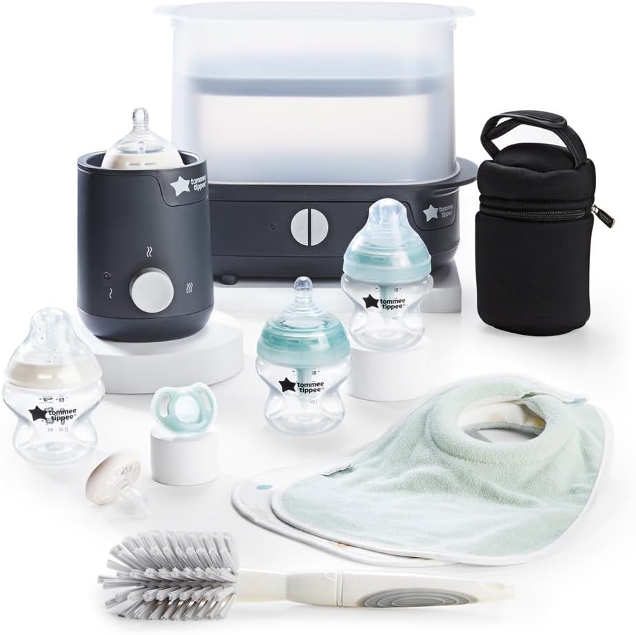 Tommee Tippee Flessenwarmer Complete voedingsset, zwart, elektrische stoomsterilisator, met geïsoleerde flessenzak