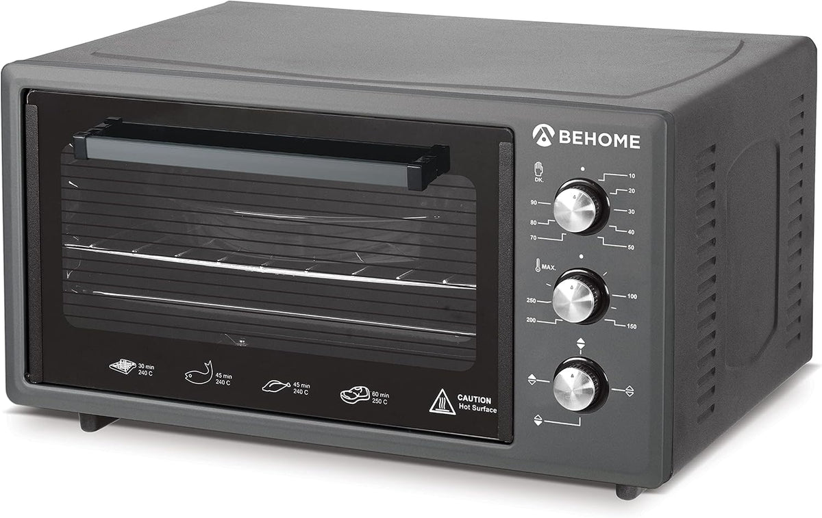 Behome Mini-oven Elektrische oven, timer 2 bakvormen en 1 rooster (zwart), 48 liter, temperatuur tot 320 °C, zelfreinigend, met binnenverlichting