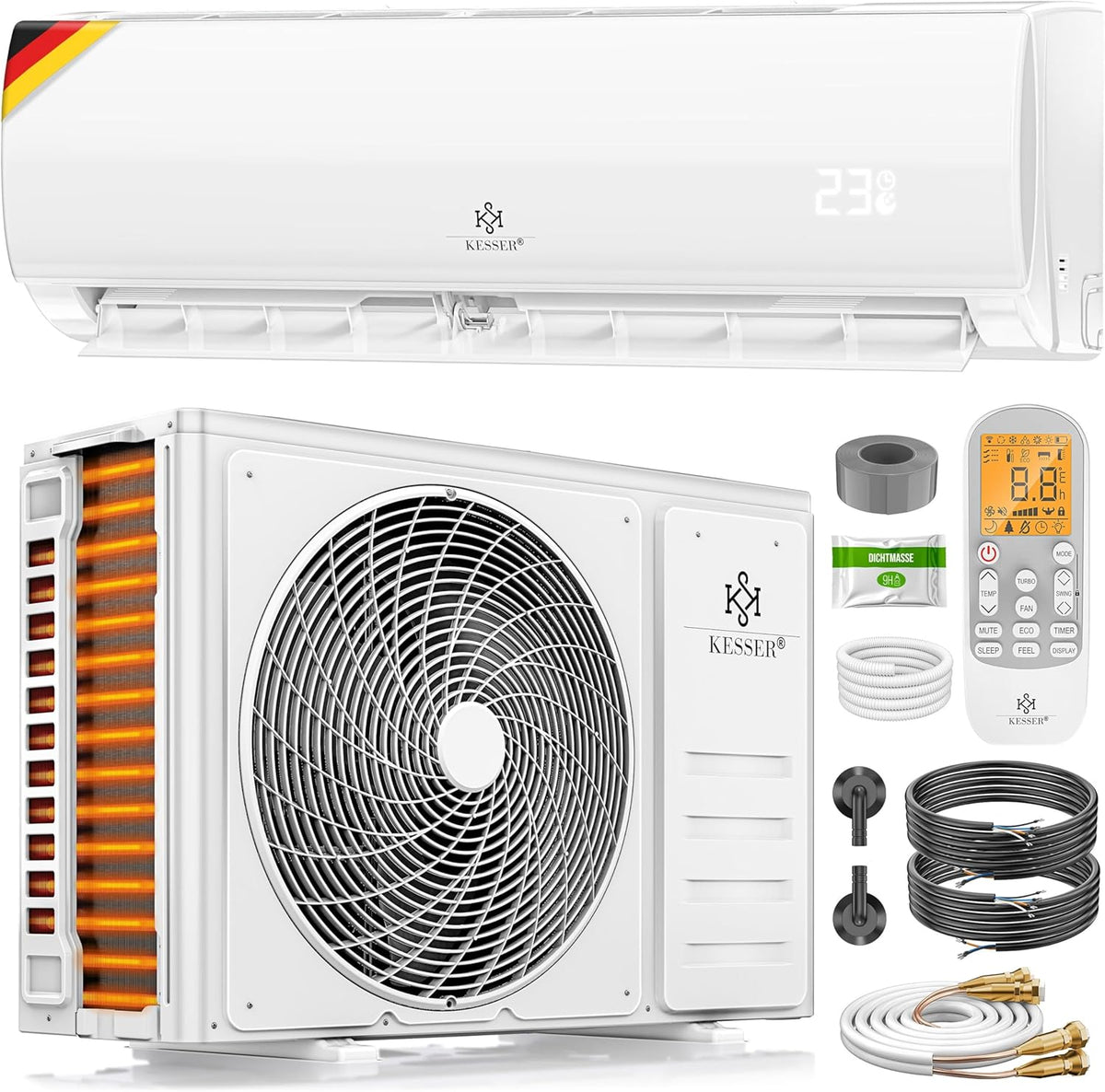 Kesser Split-system airconditioner Split Quick Connect 9000 BTU 2,6 kW, koelmiddel R32, WiFi en app, inclusief, airconditioning, wandairconditioning