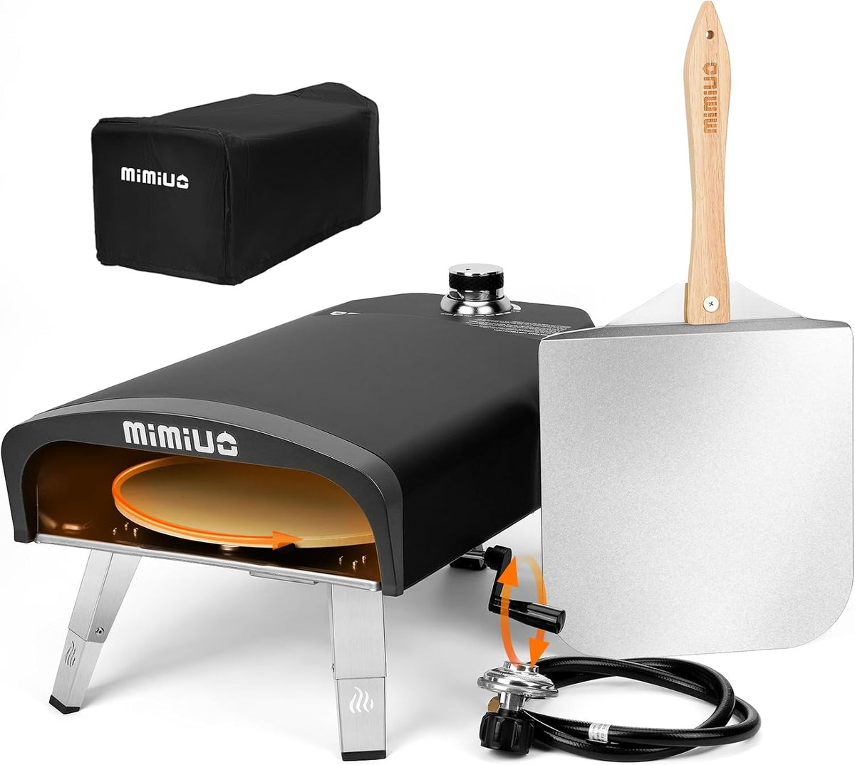 Mimiuo Elektrische kachel Outdoor Gas Pizza Oven Draagbare Propaan Pizza Grill, met Rotatiesysteem, Oven Cover, Pizza Steen en Pizza Peel