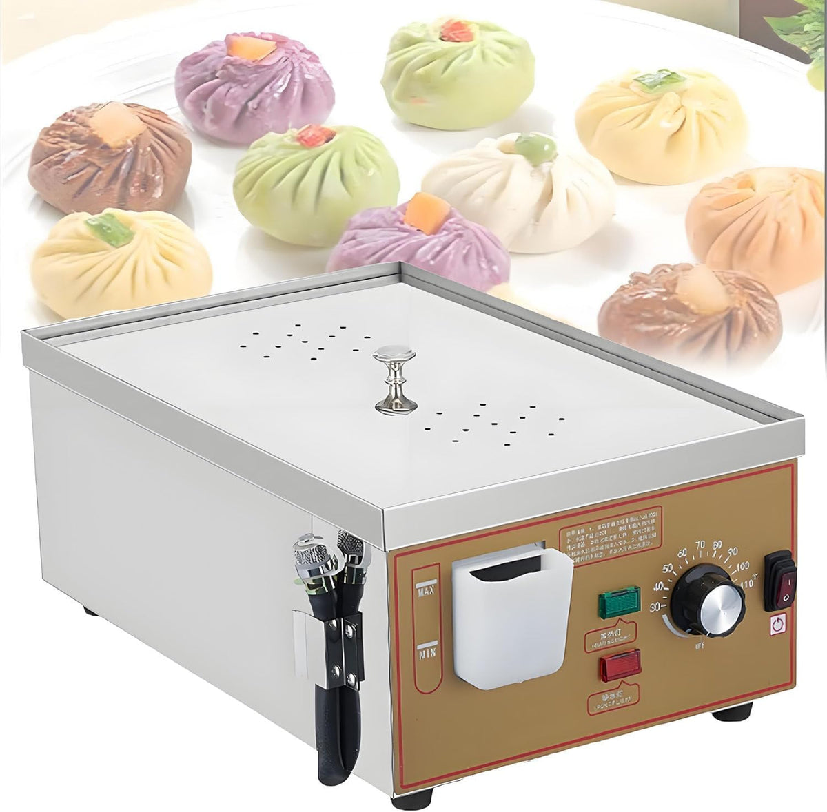 Steamers Elektrische stoomboot, 220 V, 6-gaats ontwerp, nauwkeurige temperatuurregeling van 30-110 °C, voor Dim Sum, voor broodjes en knoedels