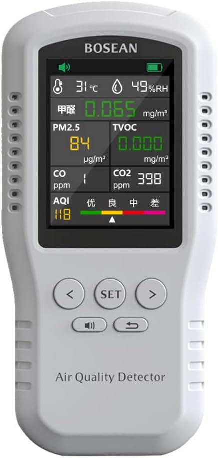 Luchtkwaliteitsmeter Irfora Draagbare luchtkwaliteitsmonitor, CO2, PM2,5, HCHO TVOC, temperatuur-vochtigheidsmonitor, digitale luchtkwaliteitsdetector
