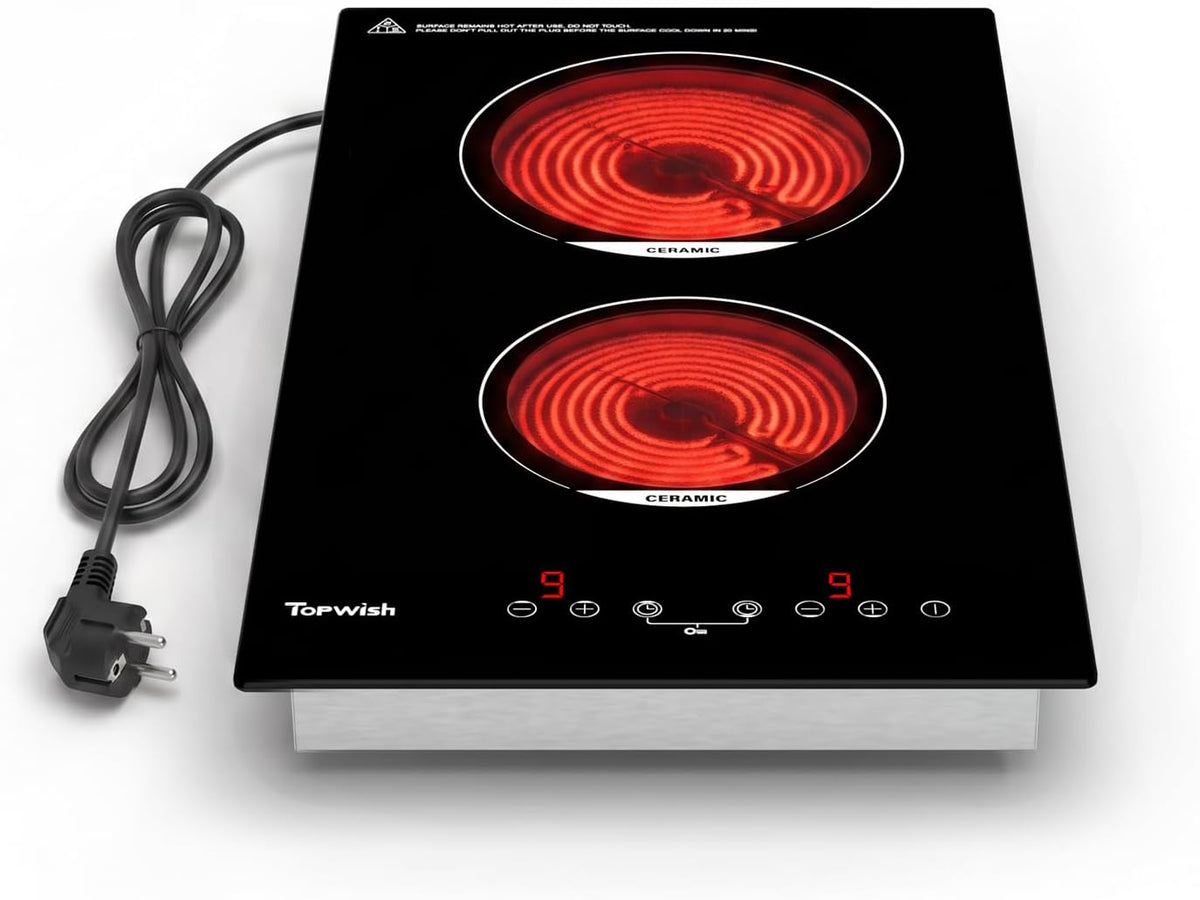 Kookplaat Topwish Glaskeramische 2 zones keramische, 2 kookzones 3000W