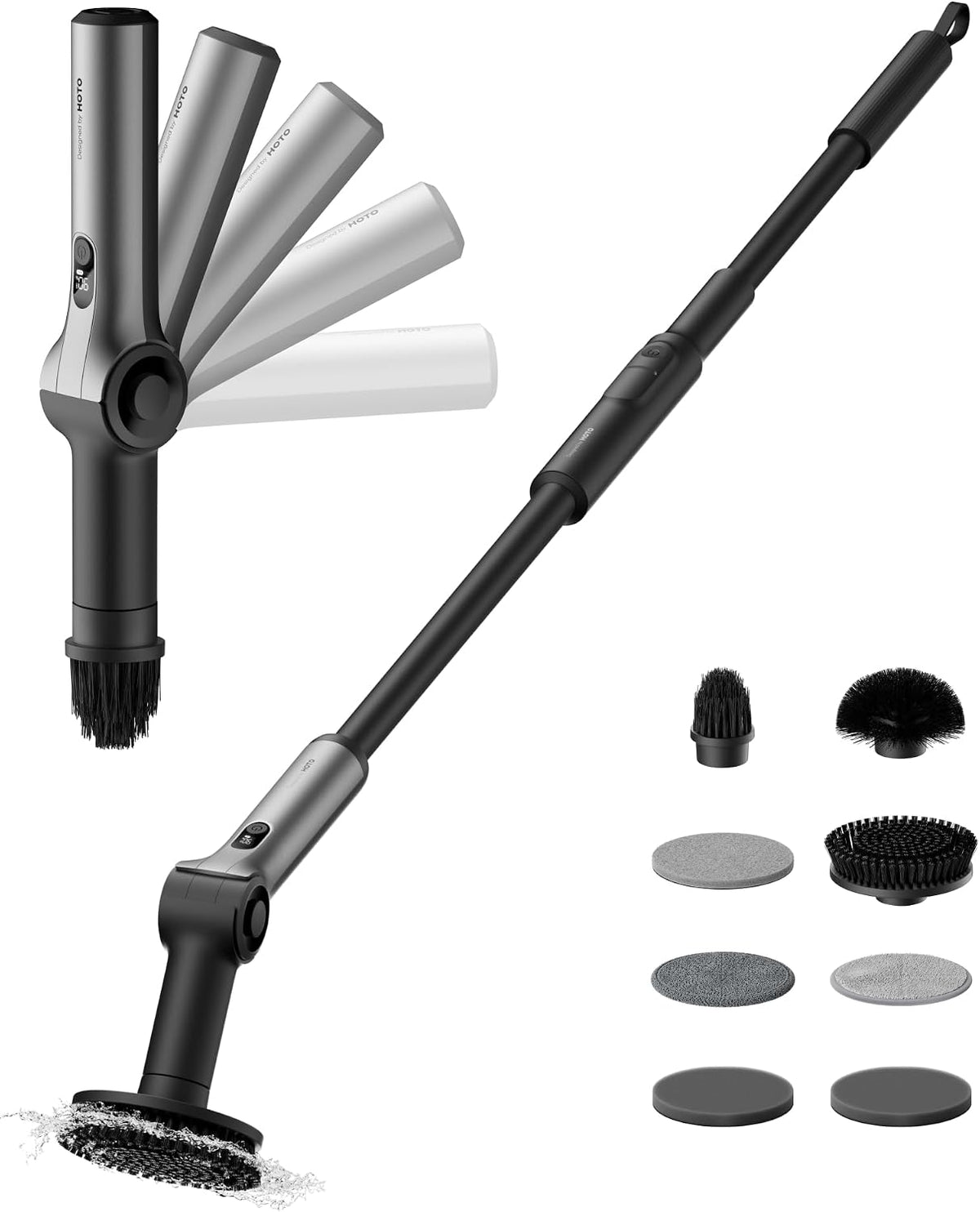 HOTO Borstels voor schoonmaak badkamer Flexi Elektrische reinigingsborstel, IPX7 waterdicht, met 8 verwisselbare borstelkoppen, instelbare hoek
