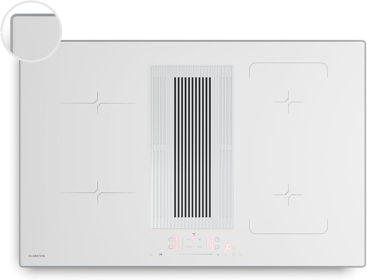 Klarstein Kookplaat Velaire Inductiekookplaat, met afzuigkap - 80 cm, 8400 W boost, 4 zones, timer, touchslider, flexzone, ingebouwde afzuigkap