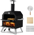 Xeuemtey Pizzaoven, 2-laags pizza-ovens buiten pizzamachine, barbecue (zwart), voor buiten, met steen, pizzaschel, grillrooster, voor camping