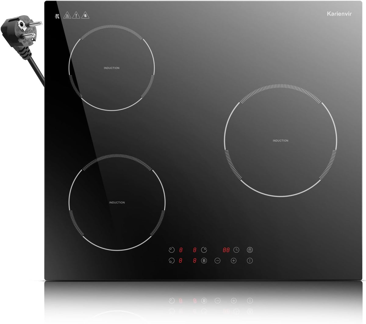 Karienvir Kookplaat inductiekookplaat 2 platen, wit 30cm 220-240v inductiekookplaat, 3500W, timer & veiligheidsslot, met stekker