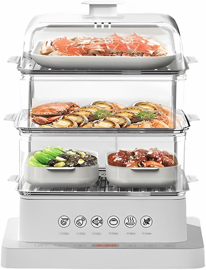 Steamers Gafeno Voedselstomer, afspraak van 12 uur, timer van 90 minuten, met 3 niveaus, elektrische stoombox van 18/34/40 liter, anti-droog
