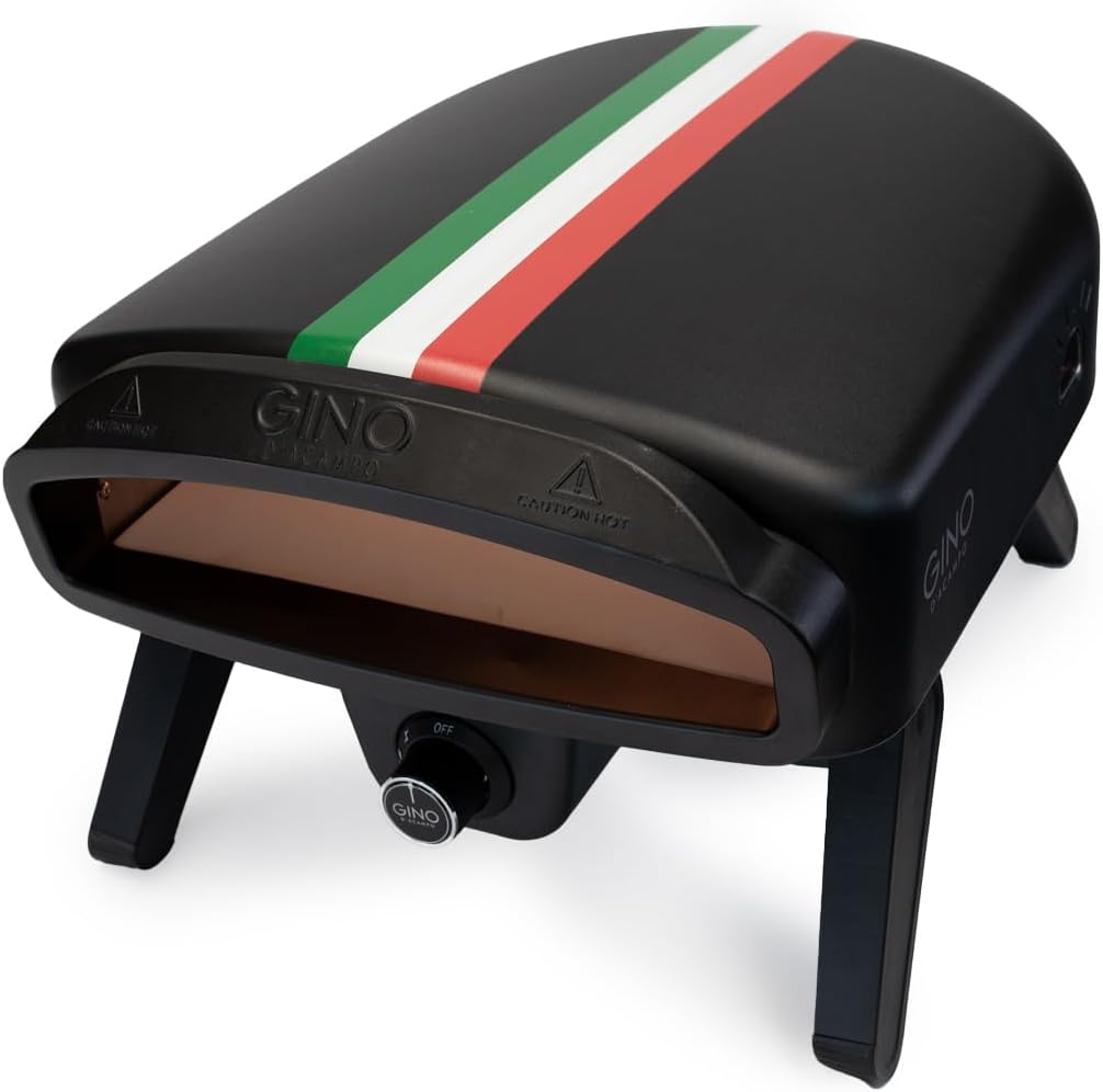Pizzaoven Gino D'Acampo 14 inch gasgestookte, Modena, met ingebouwde thermometer, pizzasteen en roestvrijstalen constructie