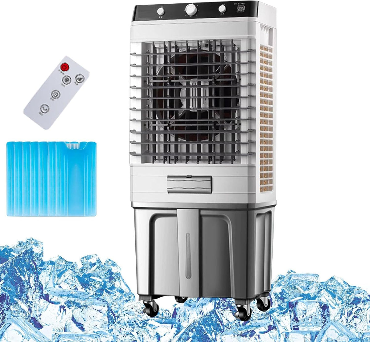 Mobiele airco Commerciële verdampingsluchtkoeler, 3-in-1 airconditioner, met 50 liter watertank, 6 ijsboxen, met afstandsbediening, voor thuiskantoor