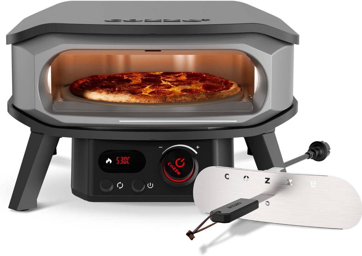 Pizzamaker cozze ® Hoogwaardige elektrische pizza-oven, 33 cm, regelaar en 2 m stopcontact, met draaisteen, voor knapperige pizza's
