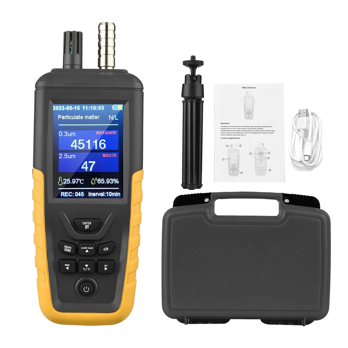 Infurider Luchtkwaliteitsmeter, met 0 ~ 1000 μg/m3 μg/m bereik, voor PM2.5/PM10/AQI deeltjes/temperatuur/luchtvochtigheid, fijnstofmeter