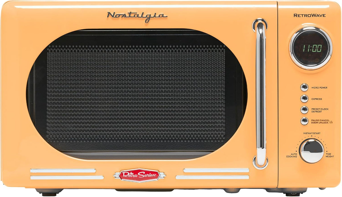 Magnetron Nostalgia Compacte retro, 0,7 Cu, 700 Watt, oranje, met digitaal LED-display, kindervergrendeling, gemakkelijk te reinigen binnenkant