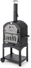 Klarstein Pizzaoven Pizzaiolo Pizza Oven - 30,5 x 30,5 cm, 1,2 mm, 2-delige grill, zwart, echt steen, staal, mobiel, knapperig, lekkere, vloerrollen