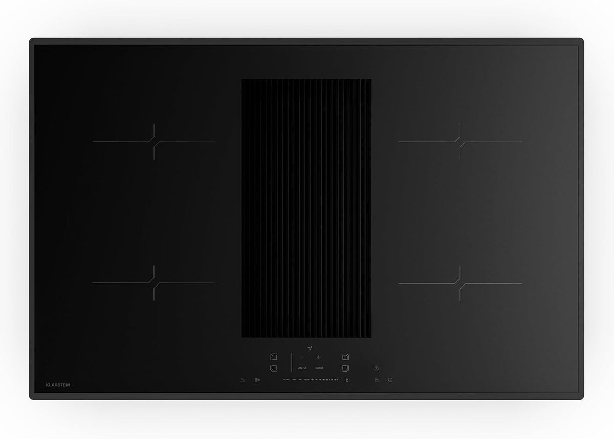 Klarstein Kookplaat Velaire Inductiekookplaat, met afzuiging - 80 cm, 8400 W boost, 4 zones, timer, zwart glazen oppervlak, ingebouwde afzuiging