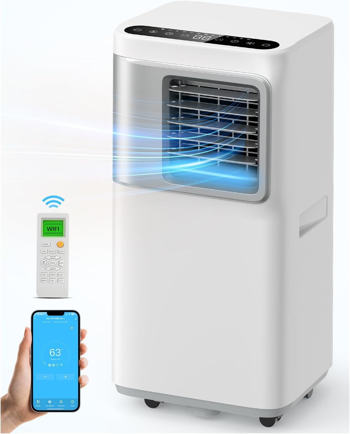 Mobiele airco Draagbare airconditioner 16000 BTU, voor grote ruimtes tot 750 m2, 5-in-1 slimme airco, met wifi/afstandsbediening
