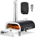 Vevor Pizzaoven, 30 cm houtgestookte pizzaovens, zwart, voor buiten, pelletpizza-fornuis, met thermometer, draagbare pizzamaker, achtertuin, terras