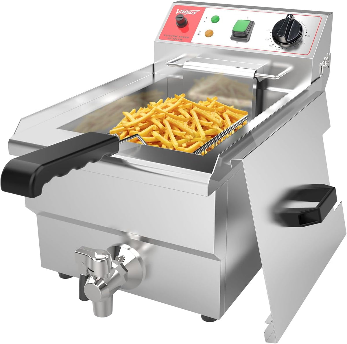 Valgus Elektrische braadpann commerciële friteuse van roestvrij staal, 3000 W, 10 l, grote capaciteit, keukenfriteuse, met mandje en afvoersysteem