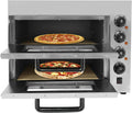 WDZCZDoo Pizzaoven, 3000 W, temperatuurbereik 50-350 °C, professionele dubbele pizzaoven, elektrisch van roestvrij staal, commerciële pizza-bakoven