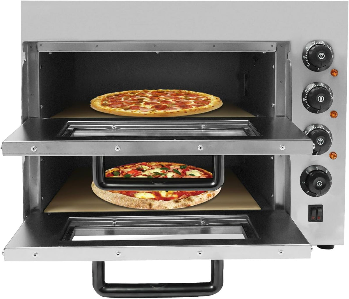 WDZCZDoo Pizzaoven, 3000 W, temperatuurbereik 50-350 °C, professionele dubbele pizzaoven, elektrisch van roestvrij staal, commerciële pizza-bakoven